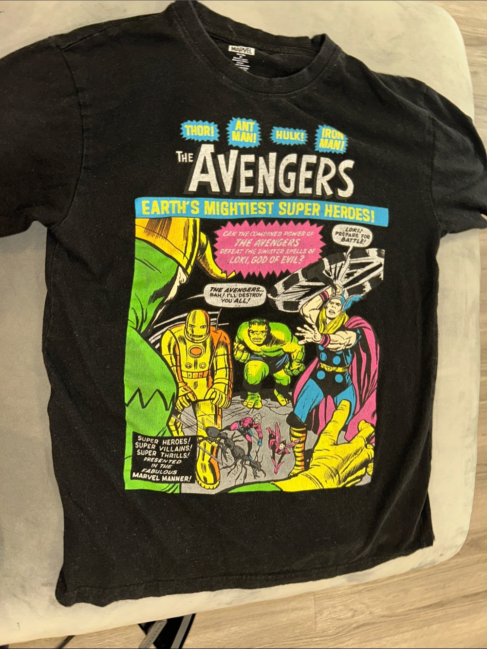 Marvel Black Short Sleeve Avengers Comic Tee with Multicolor Graphic